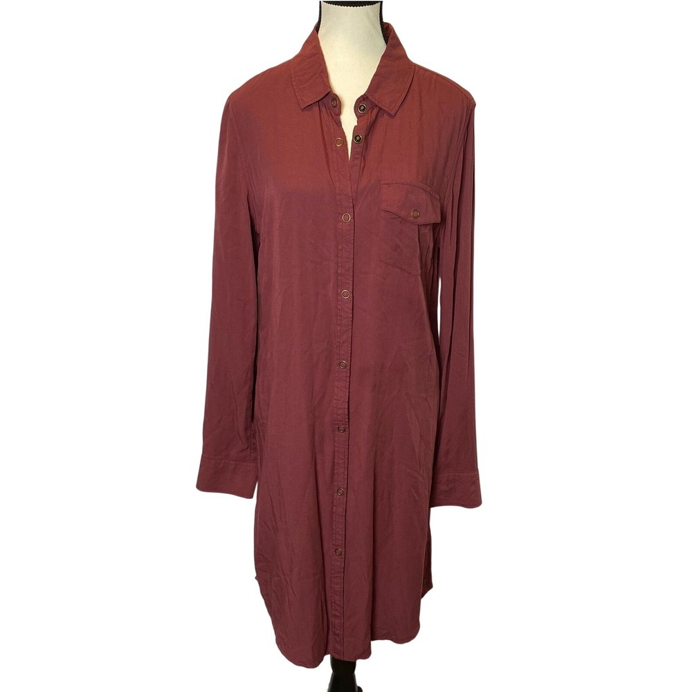 Roxy Women's Shirt Dress Size Medium Burgundy Long Sleeve Snap Closure Coverup‎